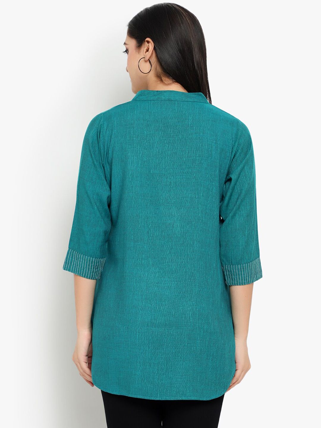 Turquoise Solid Embroidered Tunic — view 4