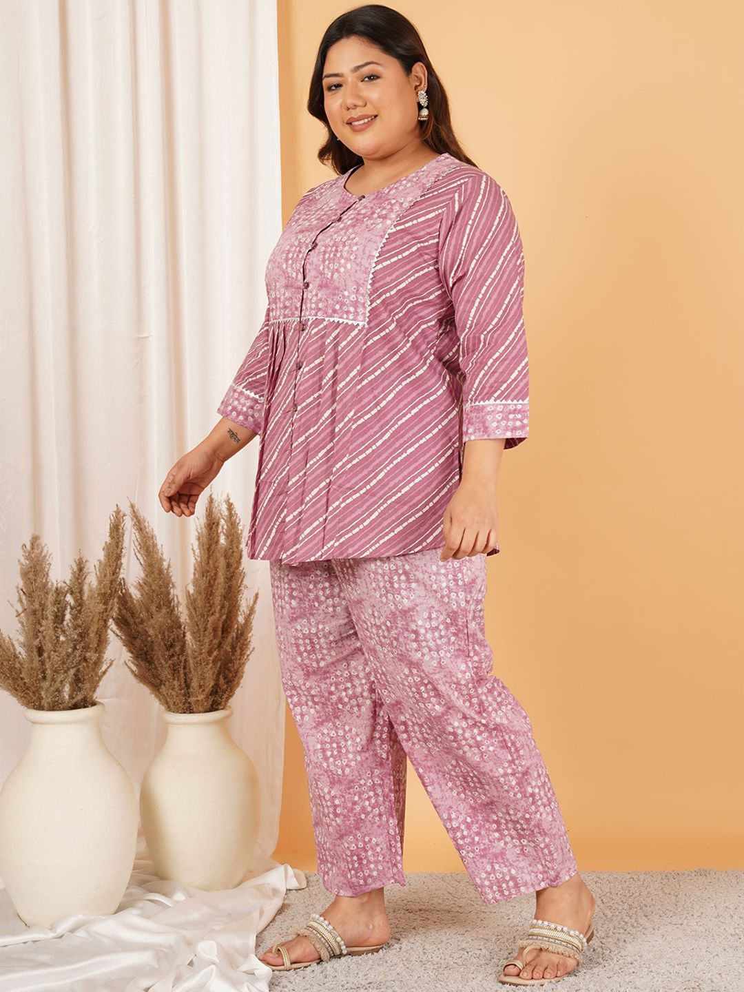 Pink Stripe Print Plus Size Co Ord Set — view 4