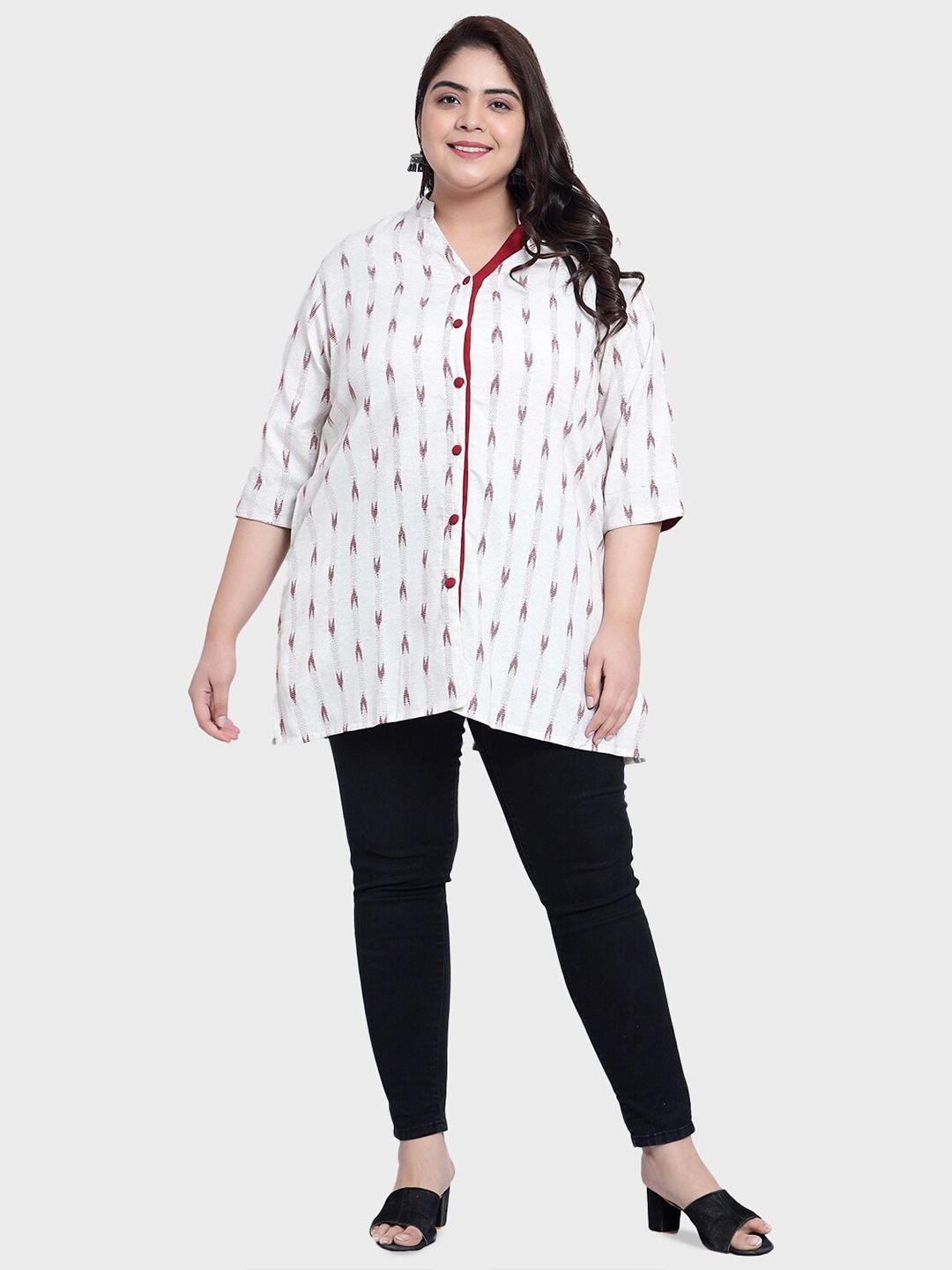 Red Ikat Cotton Plus Size Tunic — view 6