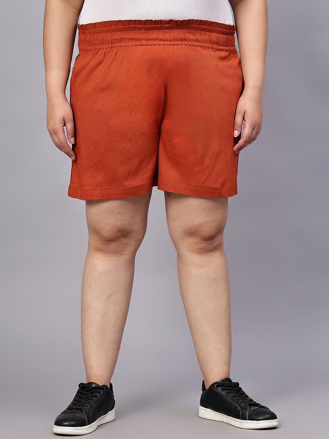 Rust Orange Cotton Plus Size Shorts — view 1