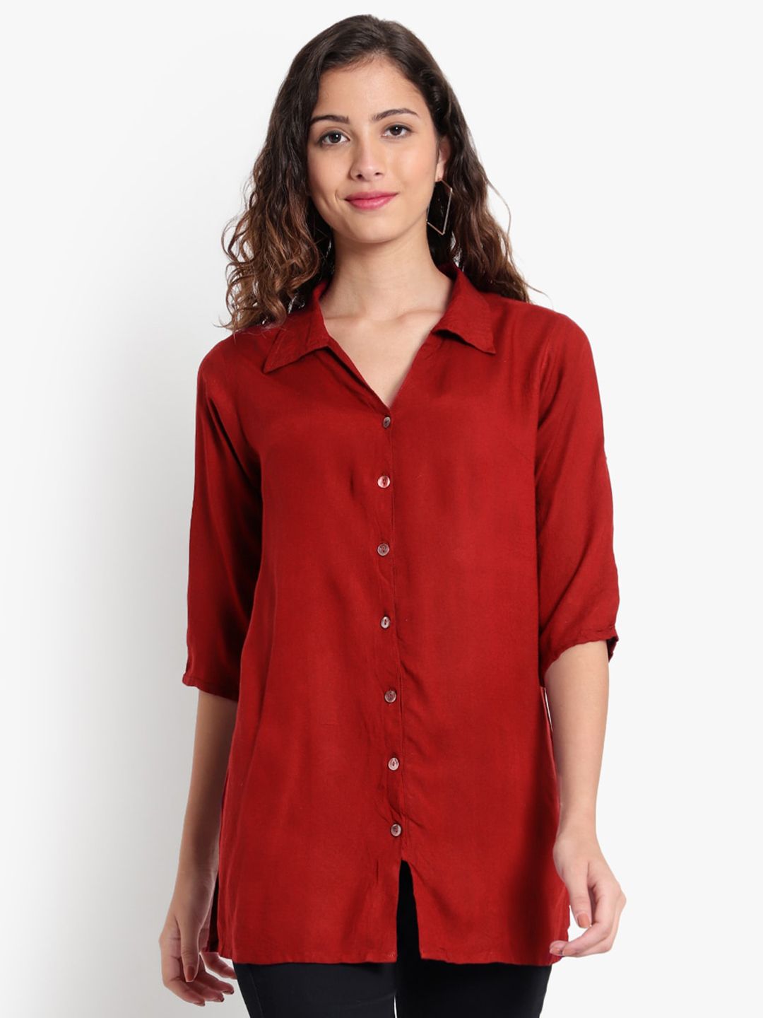 Maroon Longline Plus Size Shirt — view 8