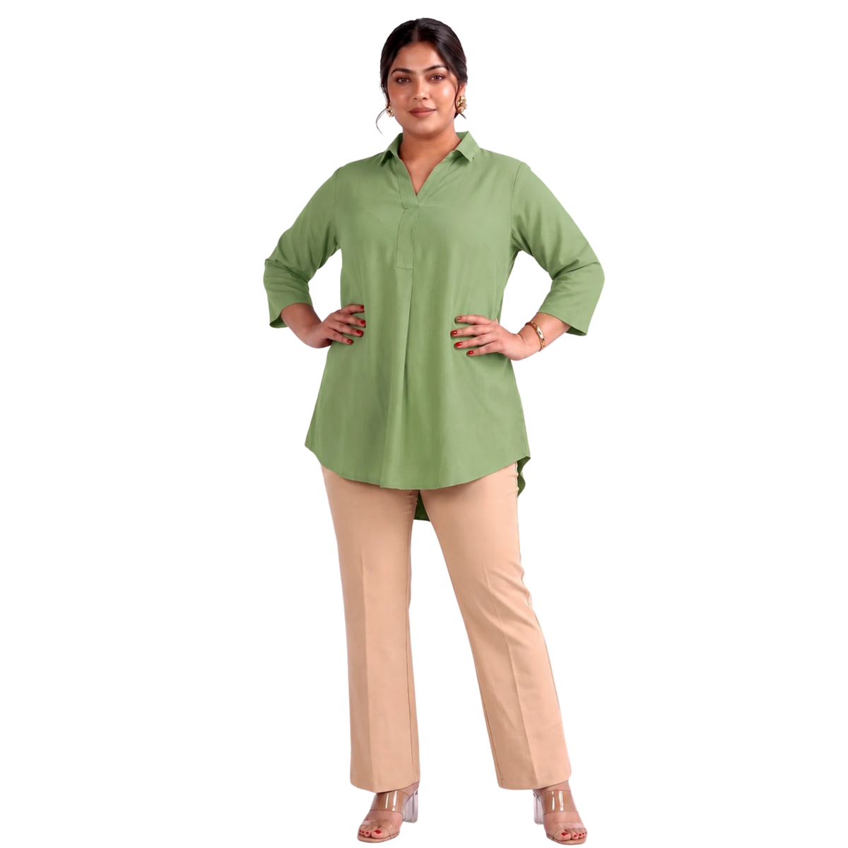 Green Rayon Centrepleat Longline Tunic