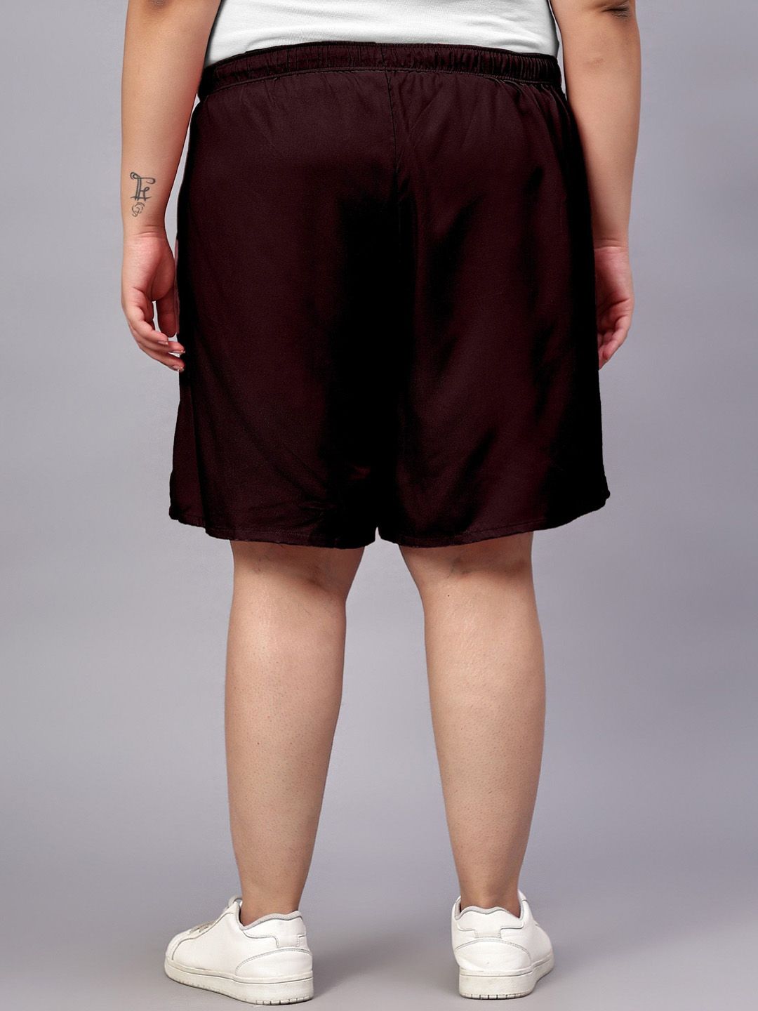 Brown Solid Plus Size Flared Shorts — view 4