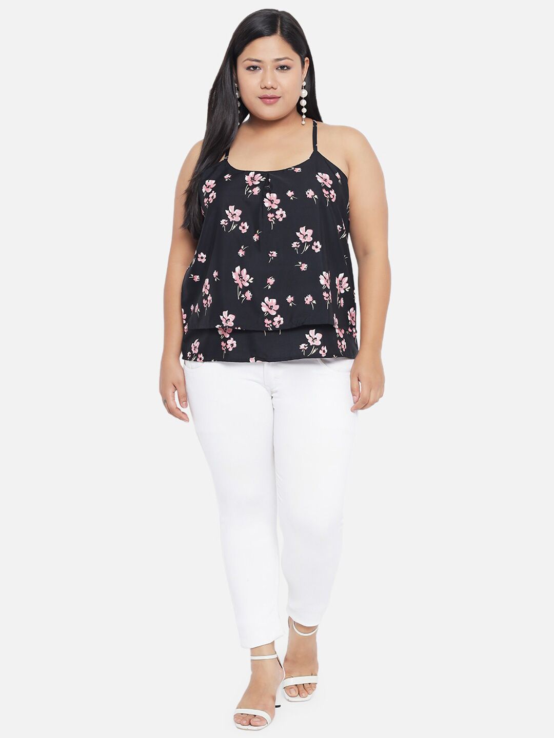 Black Floral Strap Top — view 6