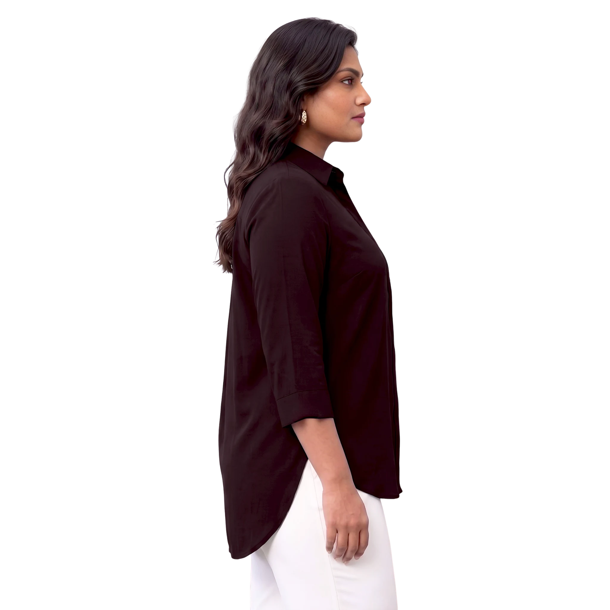 Brown Rayon Concealed Plus Size Tunic