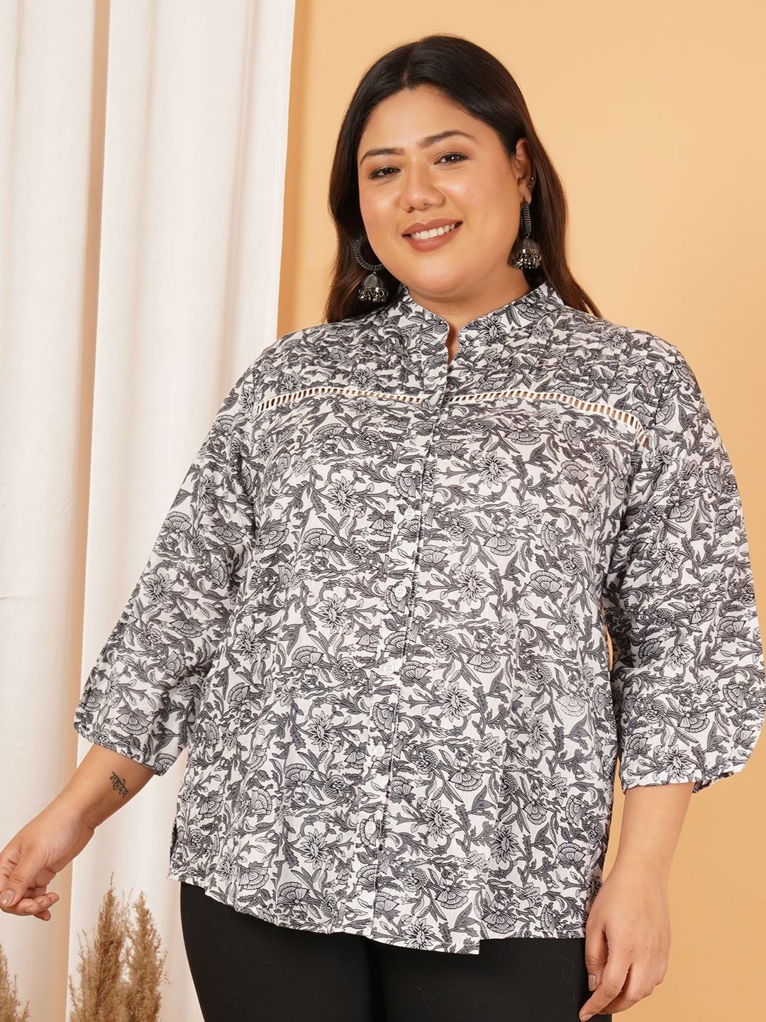 Black and White Plus Size Lace Shirt — view 1