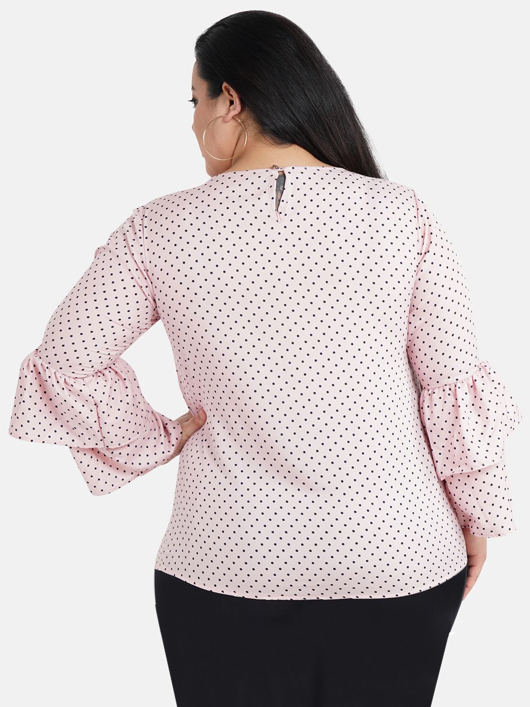 Pink Polka Dot Flared Top — view 5
