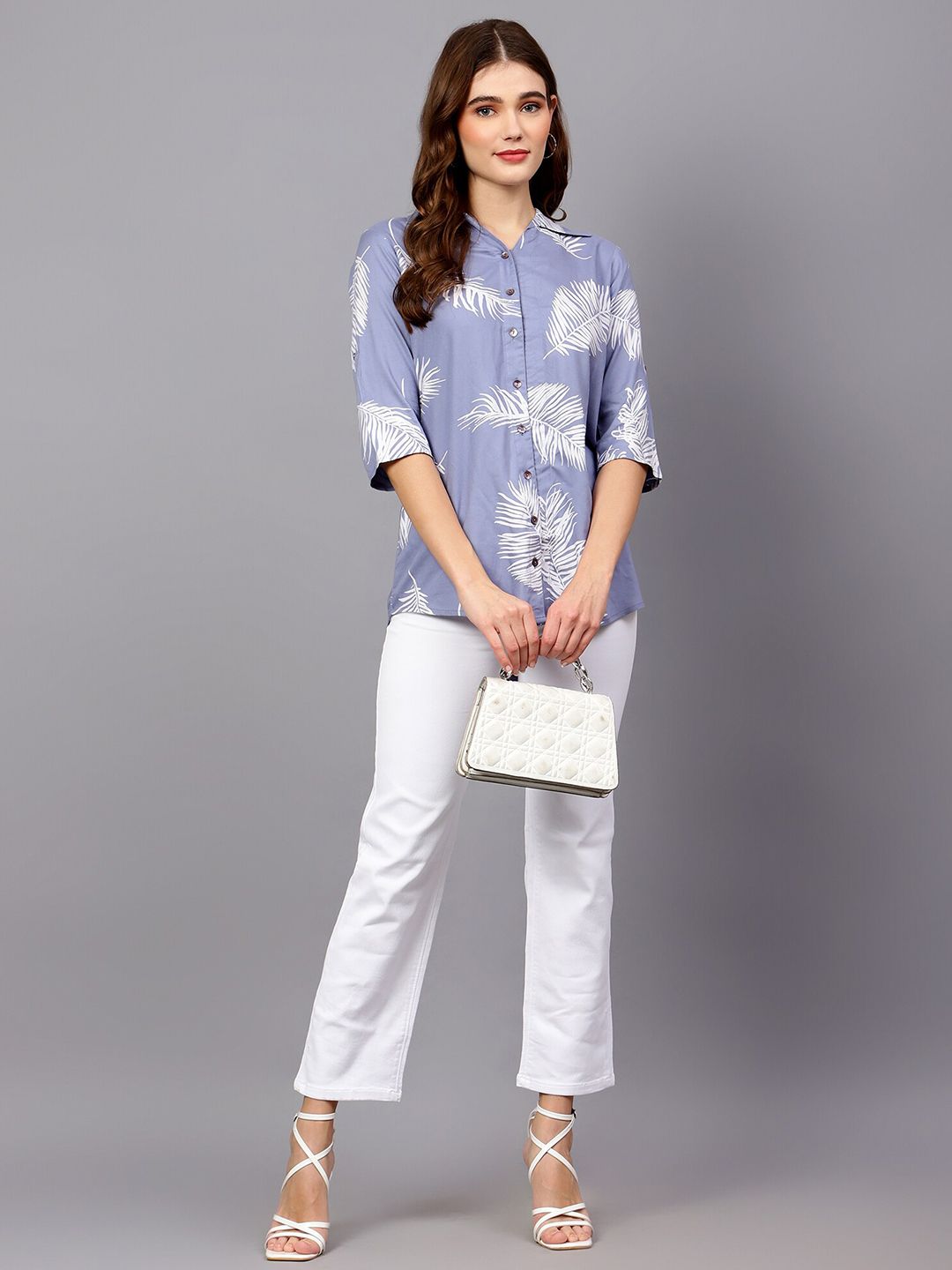 Blue Leaf Print Shirt — view 14