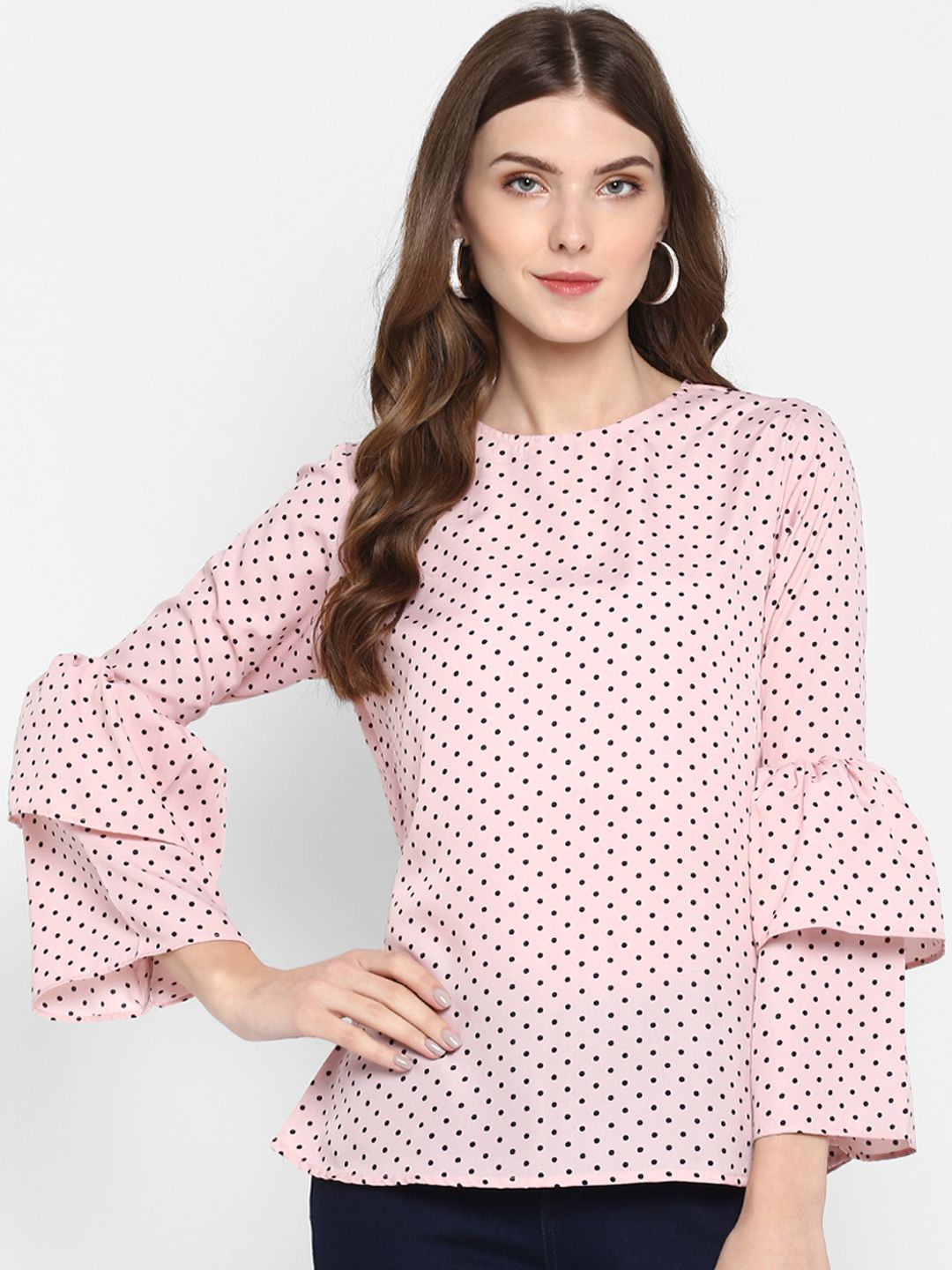 Pink Polka Dot Flared Top — view 7