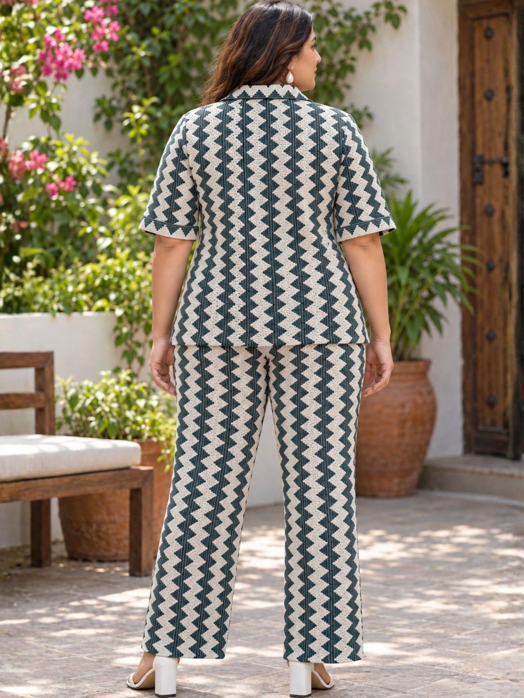Green and White Crochet Co Ord Set — view 2