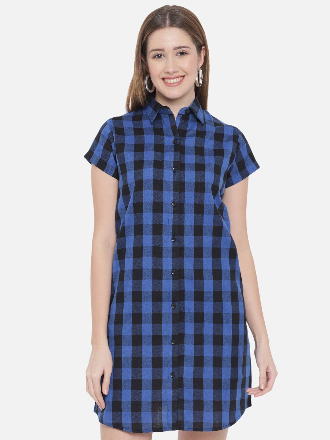 Dark Blue Checkered Plus Size Dress — view 1