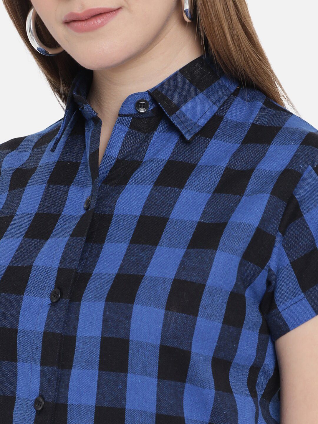 Dark Blue Checkered Plus Size Dress — view 2