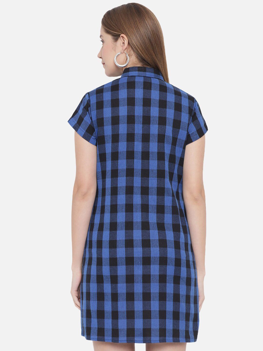 Dark Blue Checkered Plus Size Dress — view 4