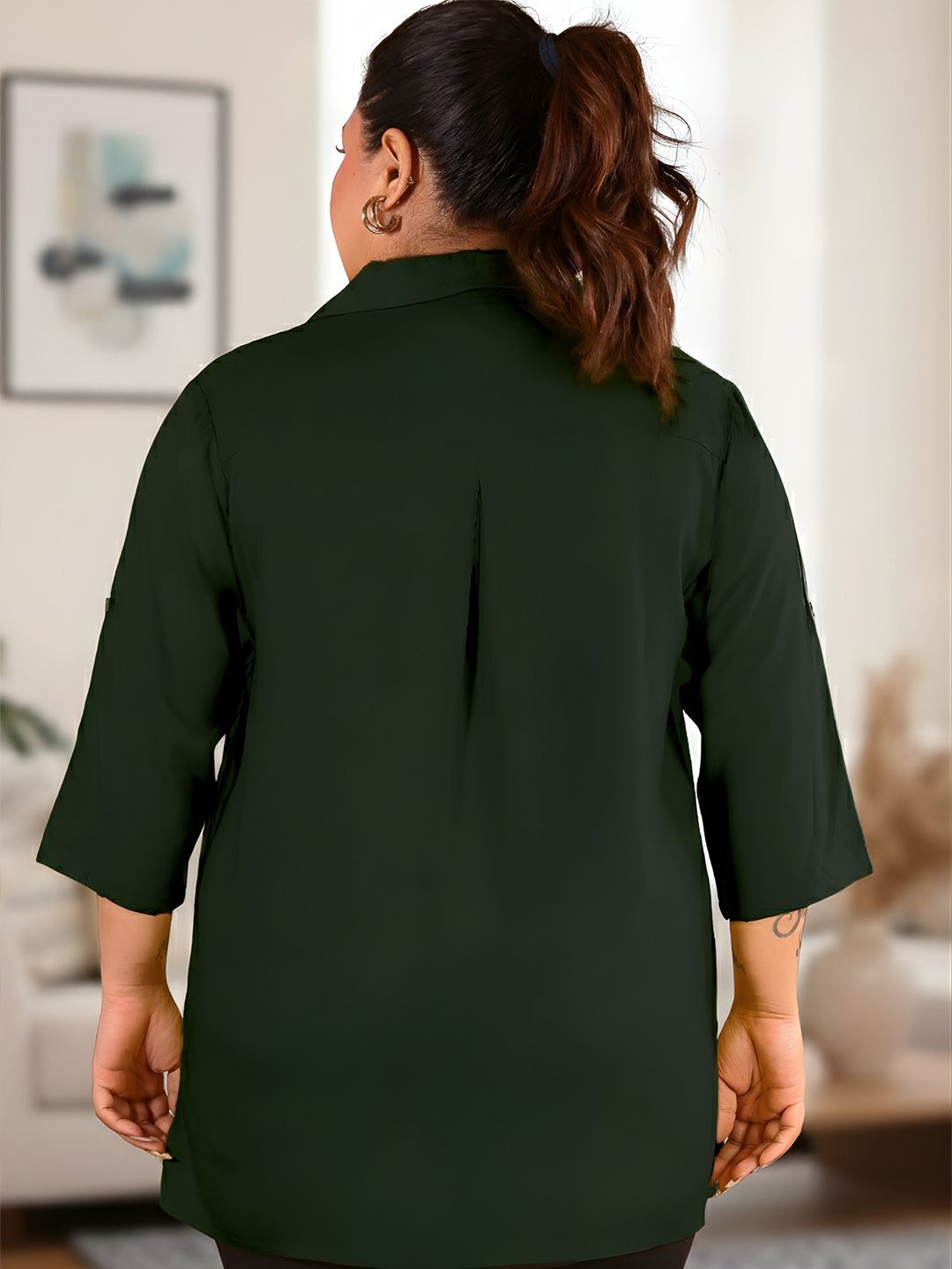 Dark Green Longline Plus Size Shirt — view 5