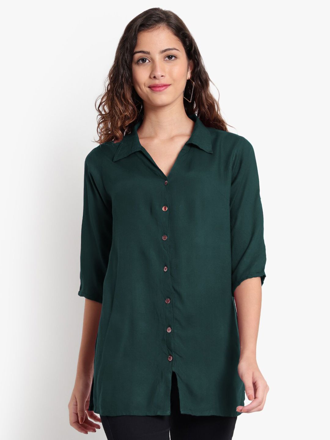 Dark Green Longline Plus Size Shirt — view 8