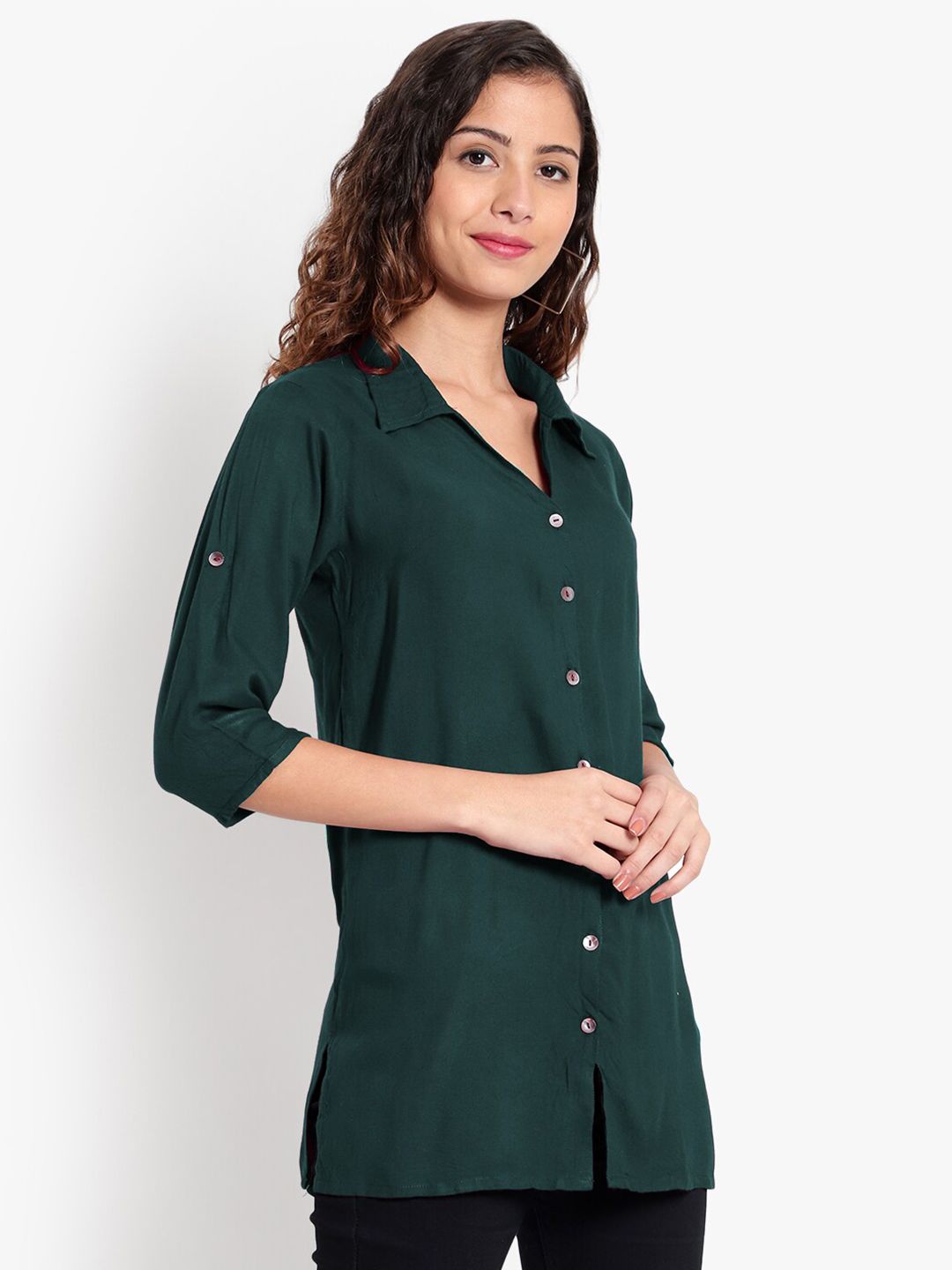 Dark Green Longline Plus Size Shirt — view 10