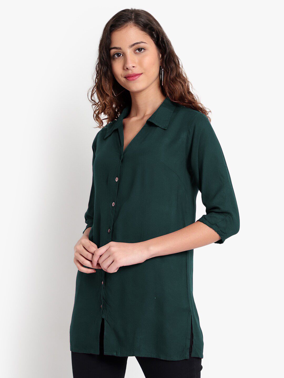 Dark Green Longline Plus Size Shirt — view 11