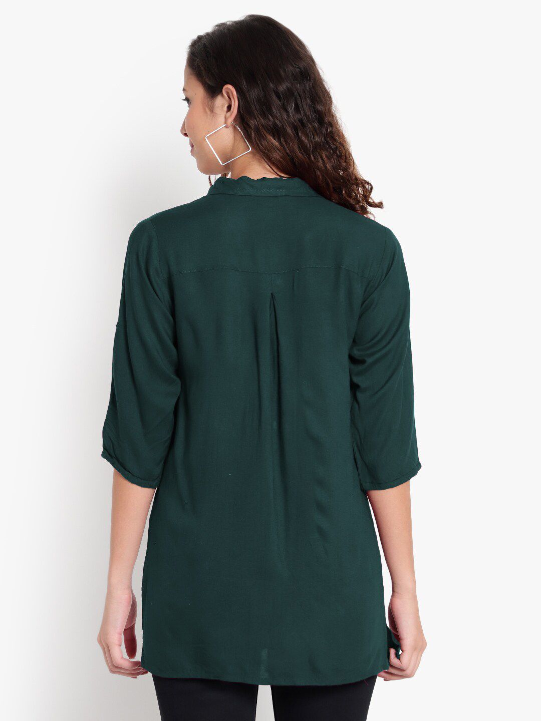 Dark Green Longline Plus Size Shirt — view 12