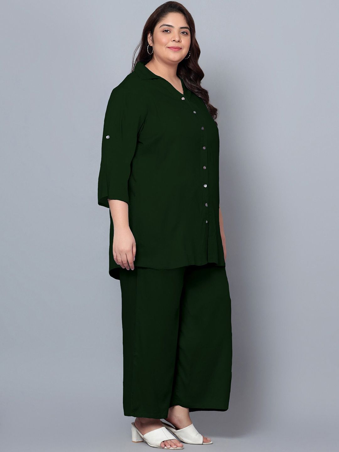 Dark Green Solid Plus Size Co-Ord Set — view 3