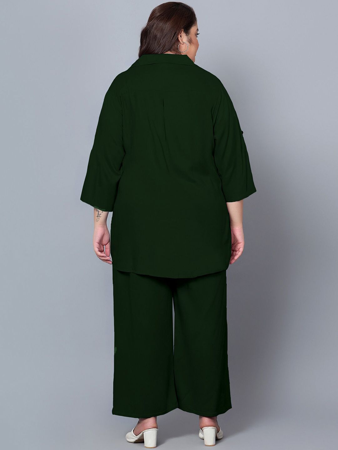 Dark Green Solid Plus Size Co-Ord Set — view 5