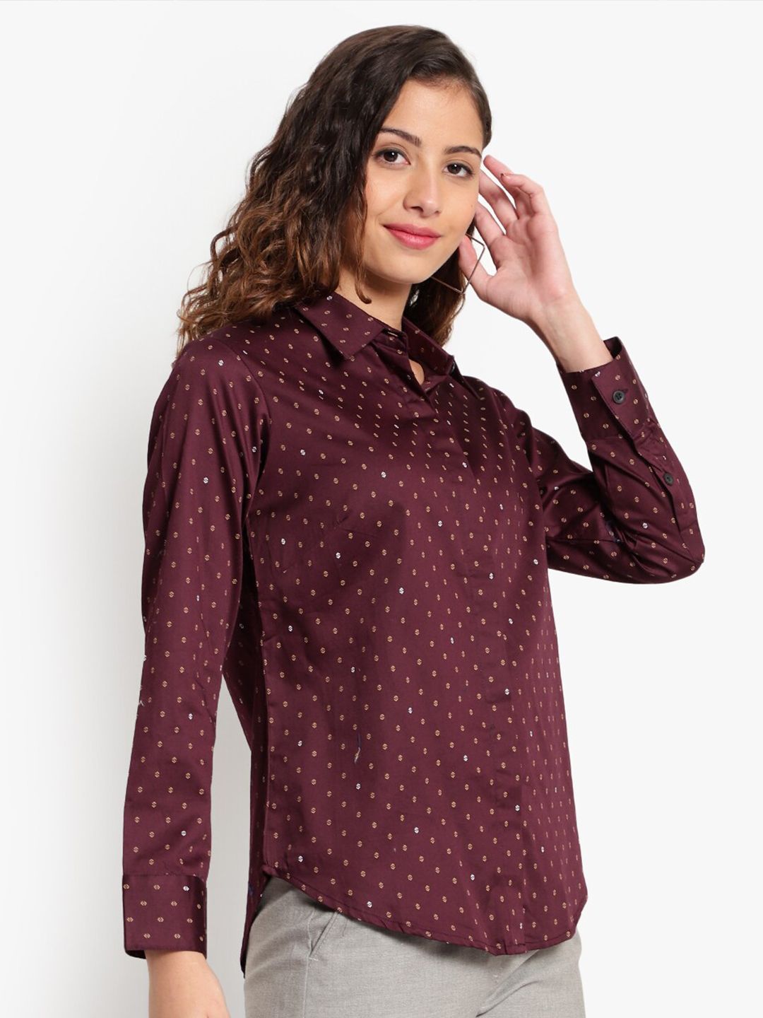 Purple Print Formal Plus Size Shirt — view 3