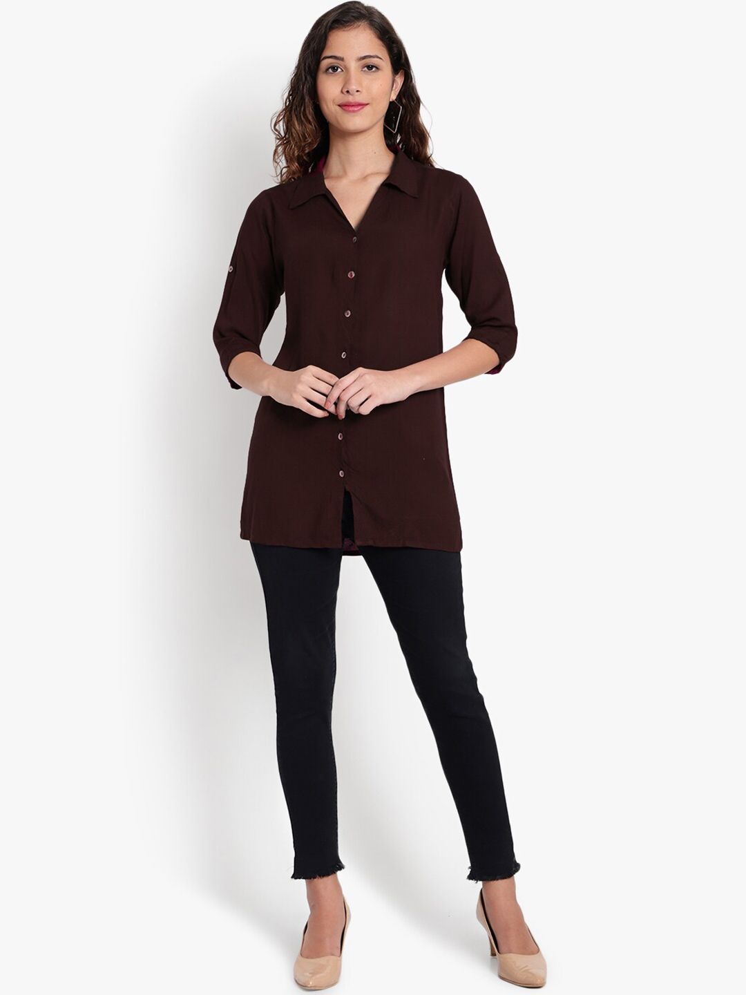 Brown Longline Plus Size Shirt — view 13