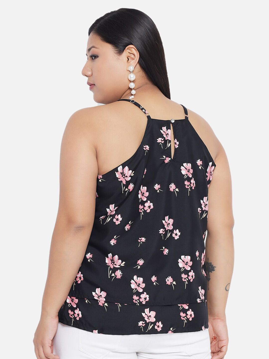 Black Floral Strap Top — view 5
