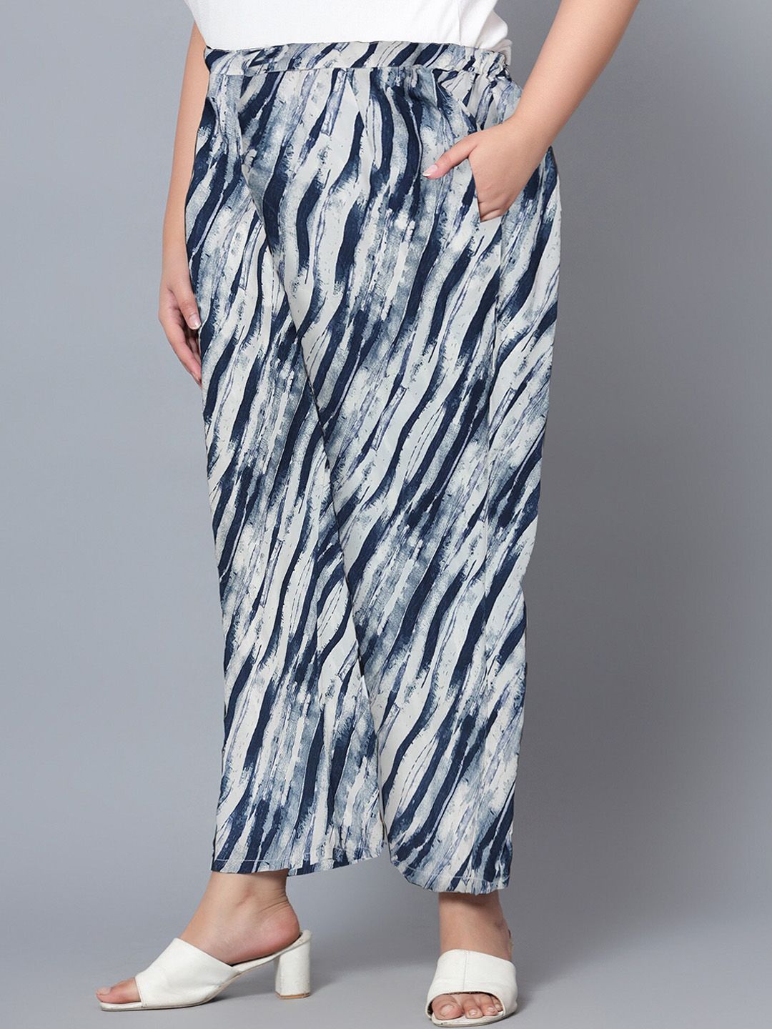 Blue Leheriya Print Plus Size Trousers — view 3