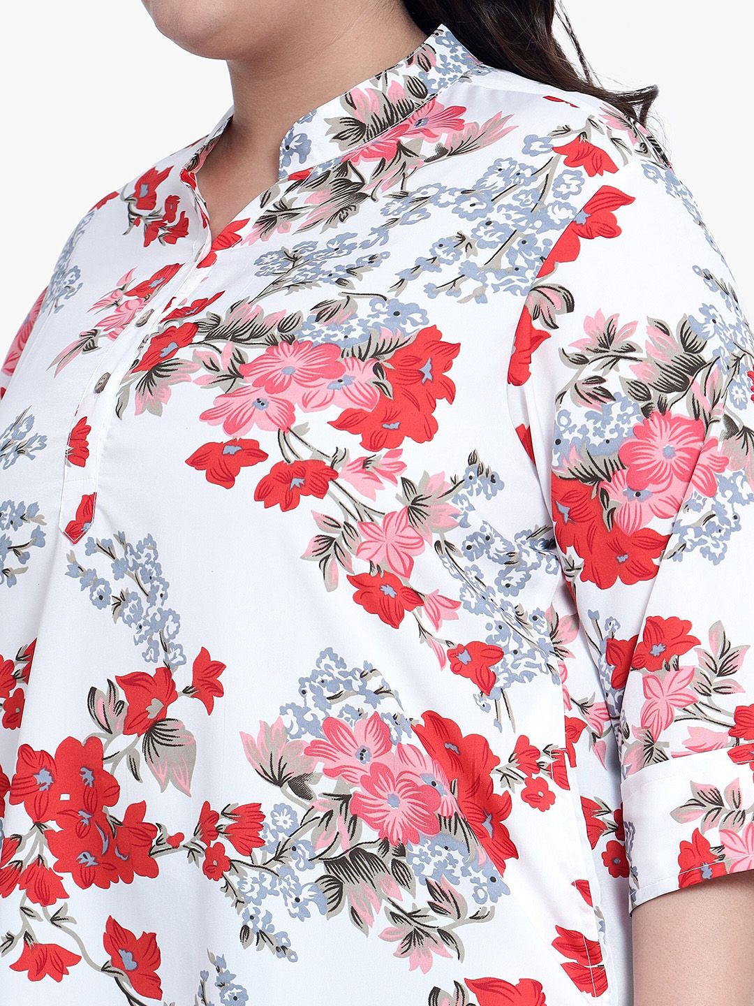 White Floral Print Plus Size Tunic — view 2