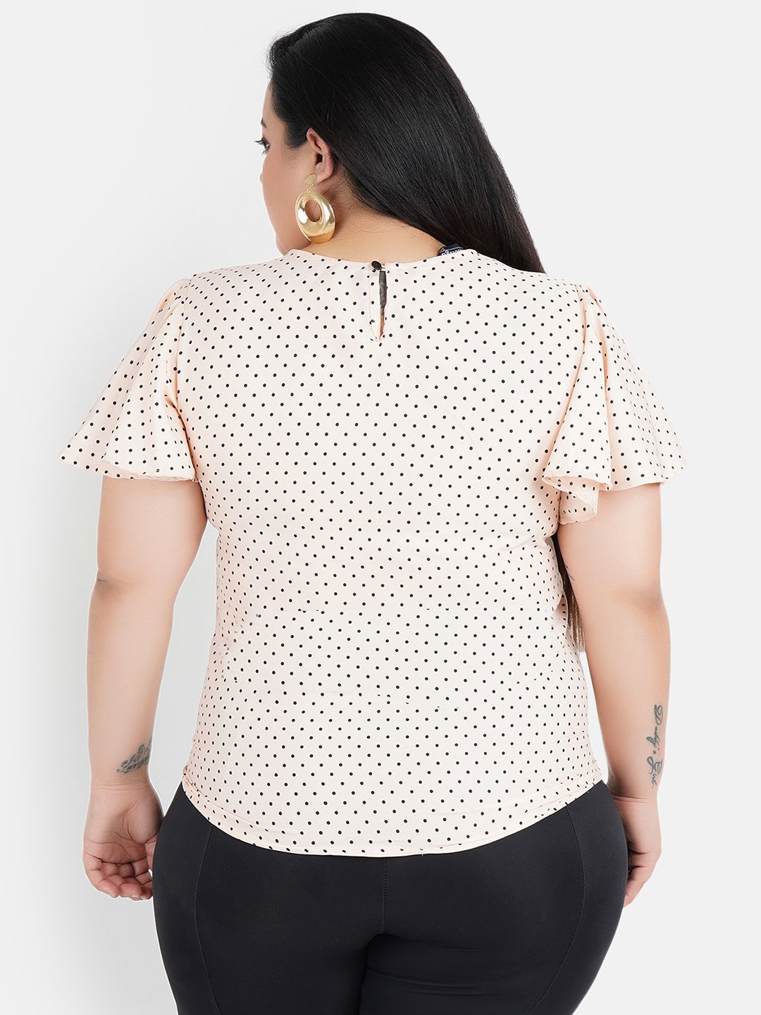 Peach Polka Dot Flutter Sleeve Top — view 5