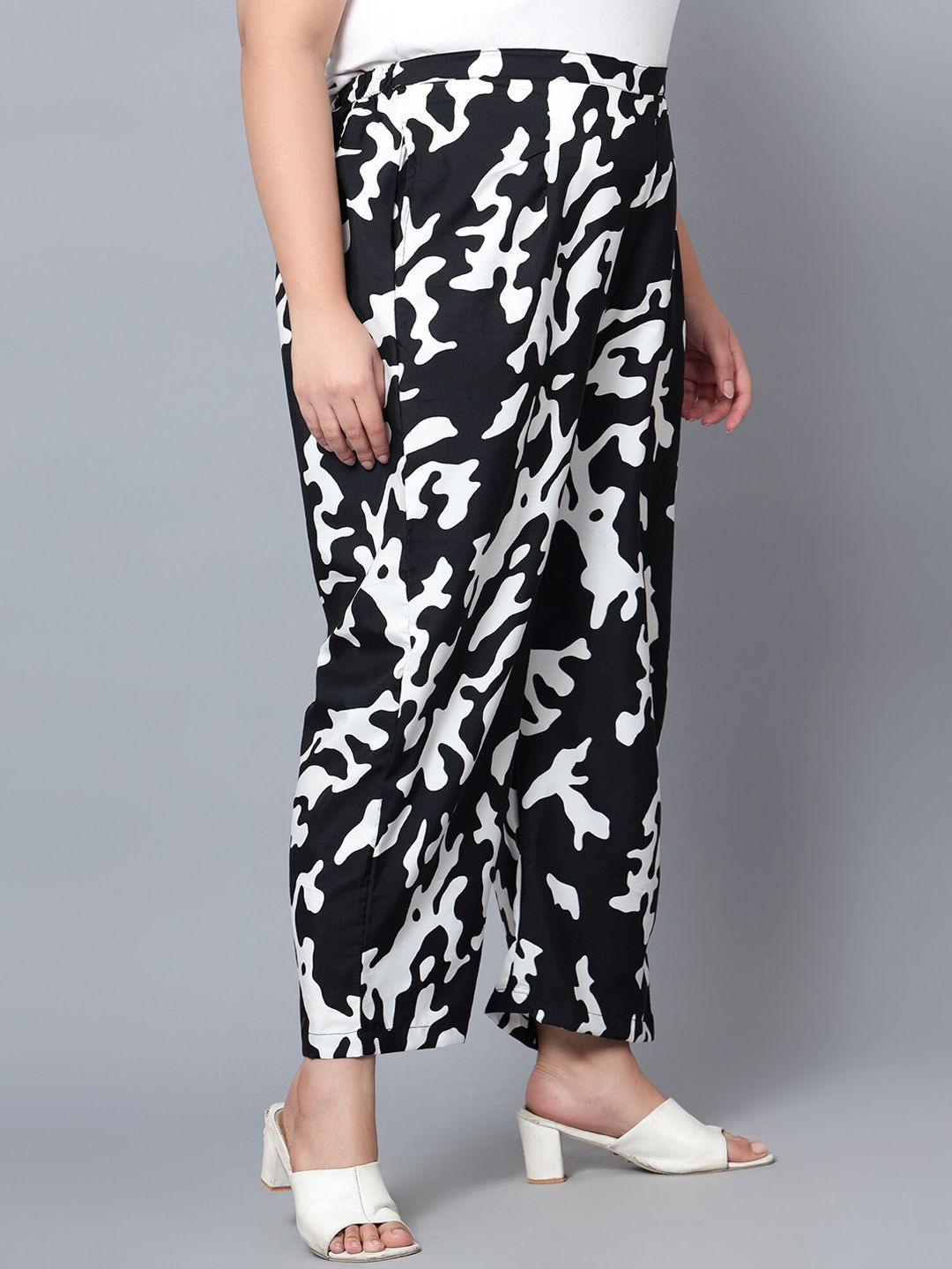 Black and White Abstract Plus Size Trousers — view 2