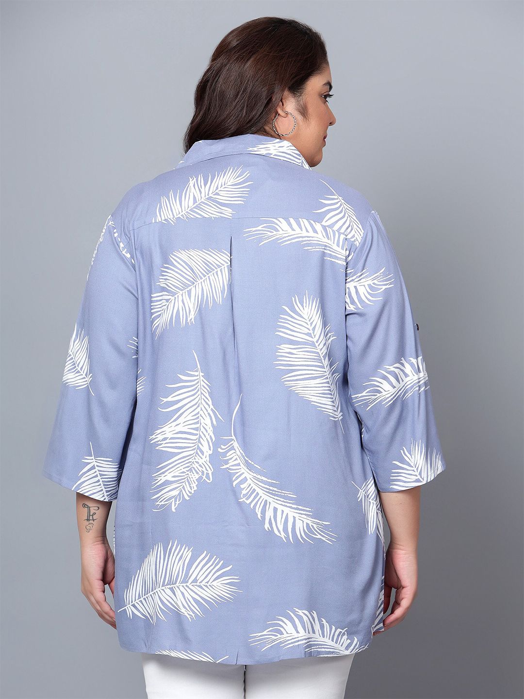 Blue Leaf Print Plus Size Shirt — view 5