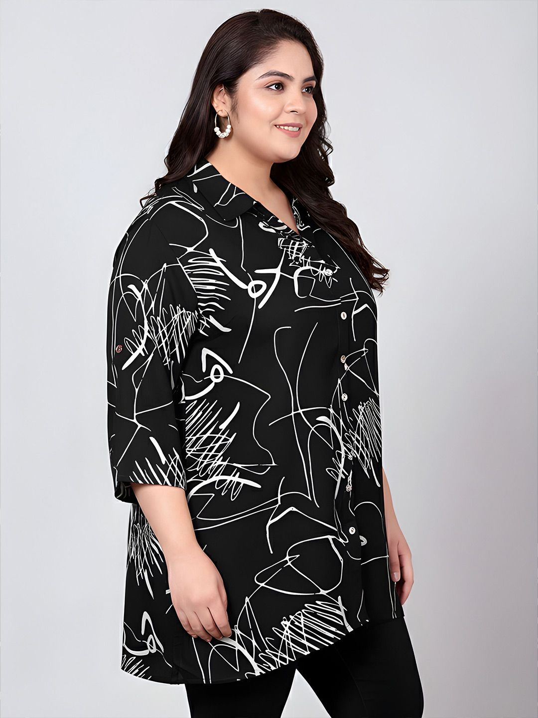 Black Scribble Print Plus Size Shirt — view 3