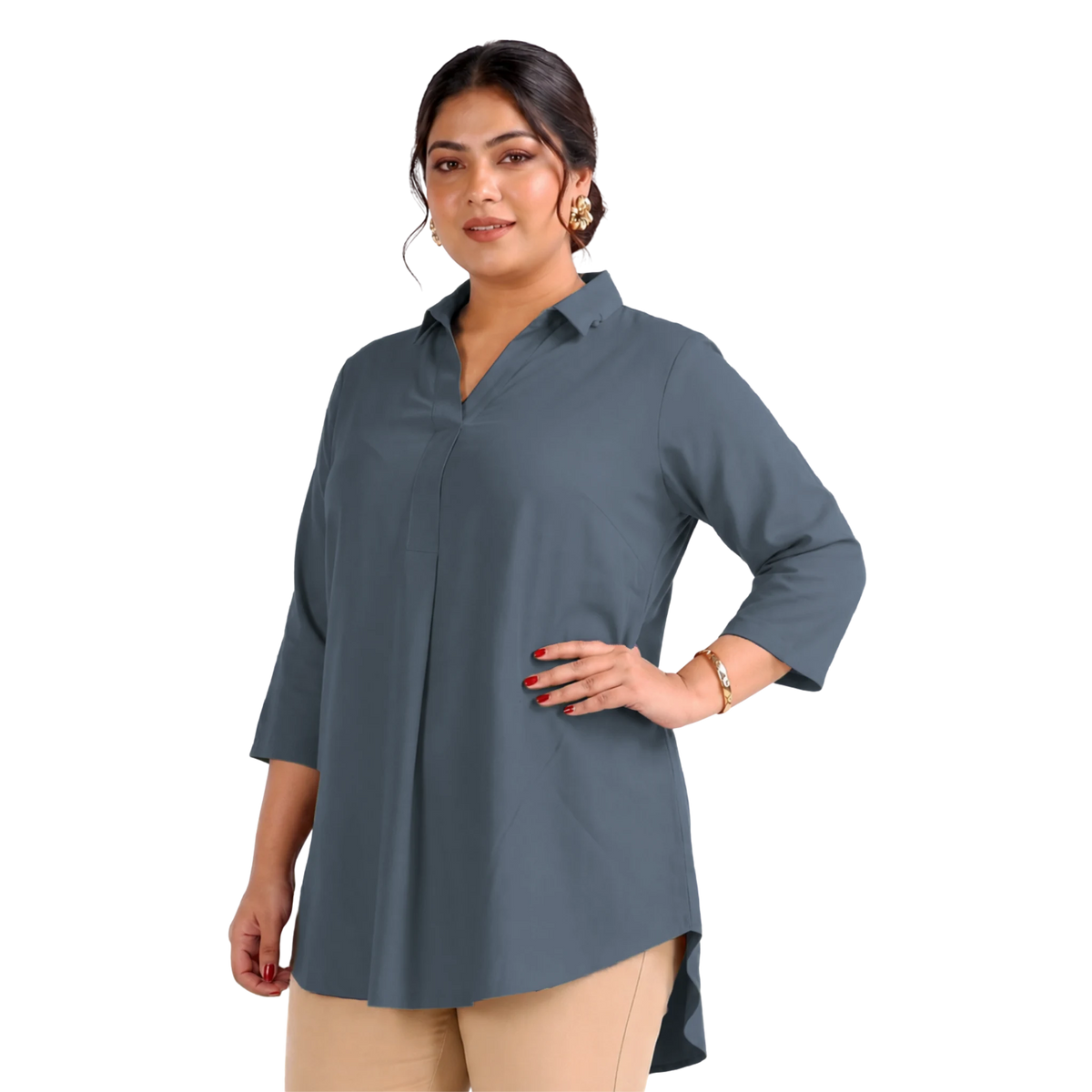 Grey Rayon Centrepleat Longline Tunic