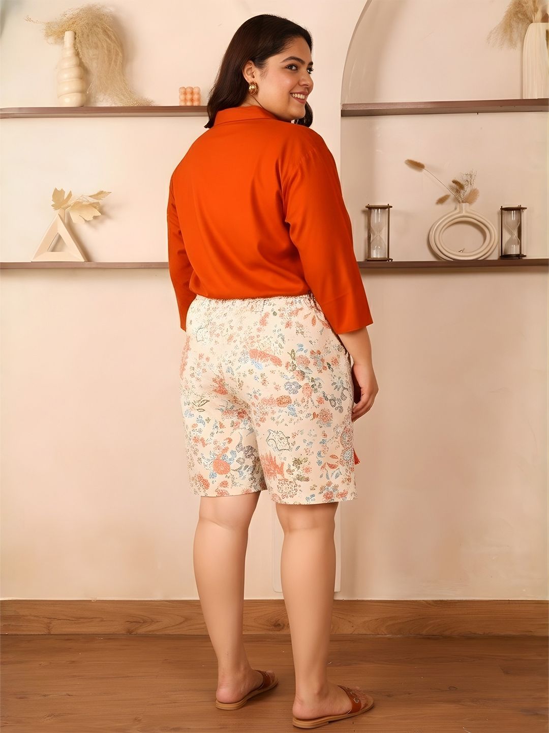 Orange Solid Shirt and Floral Print Shorts Set — view 6