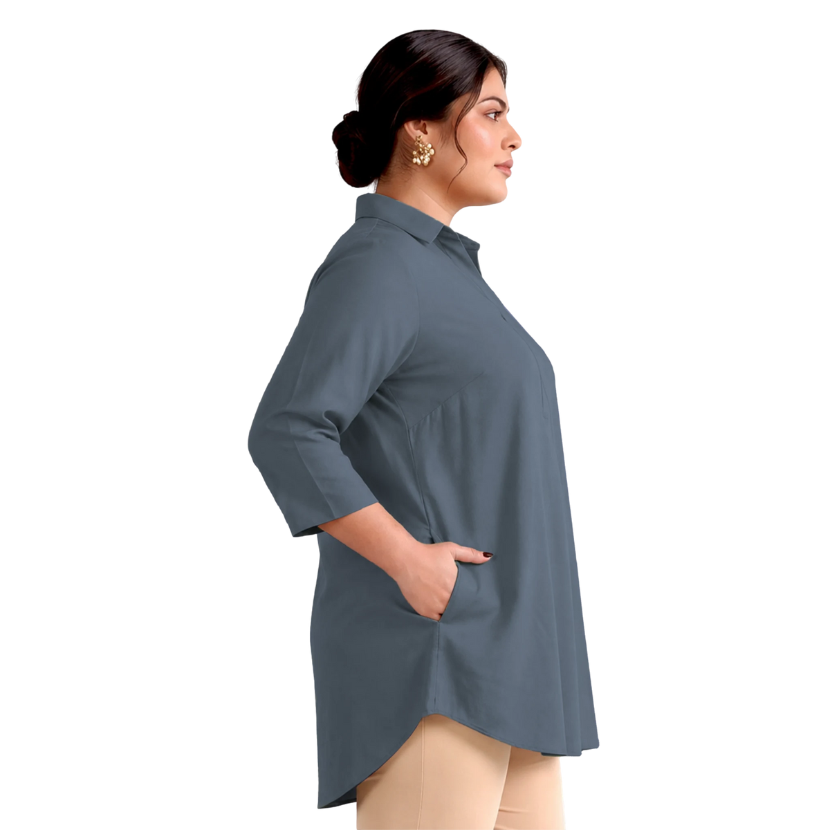 Grey Rayon Centrepleat Longline Tunic