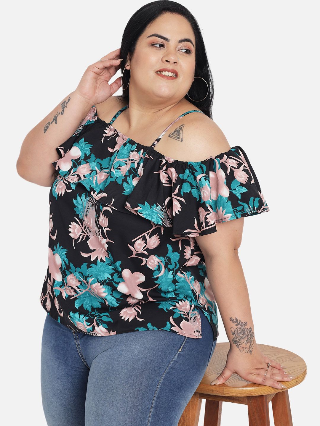 Green Floral Print Top — view 7