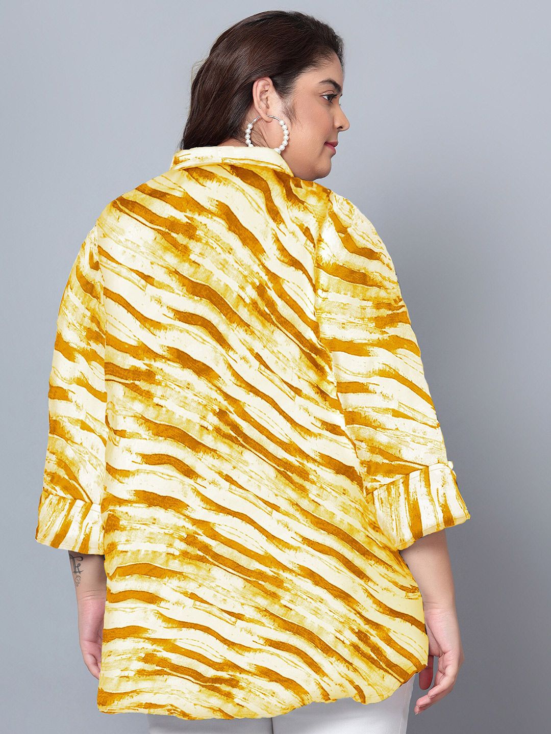 Yellow Leheriya Print Plus Size Shirt — view 5