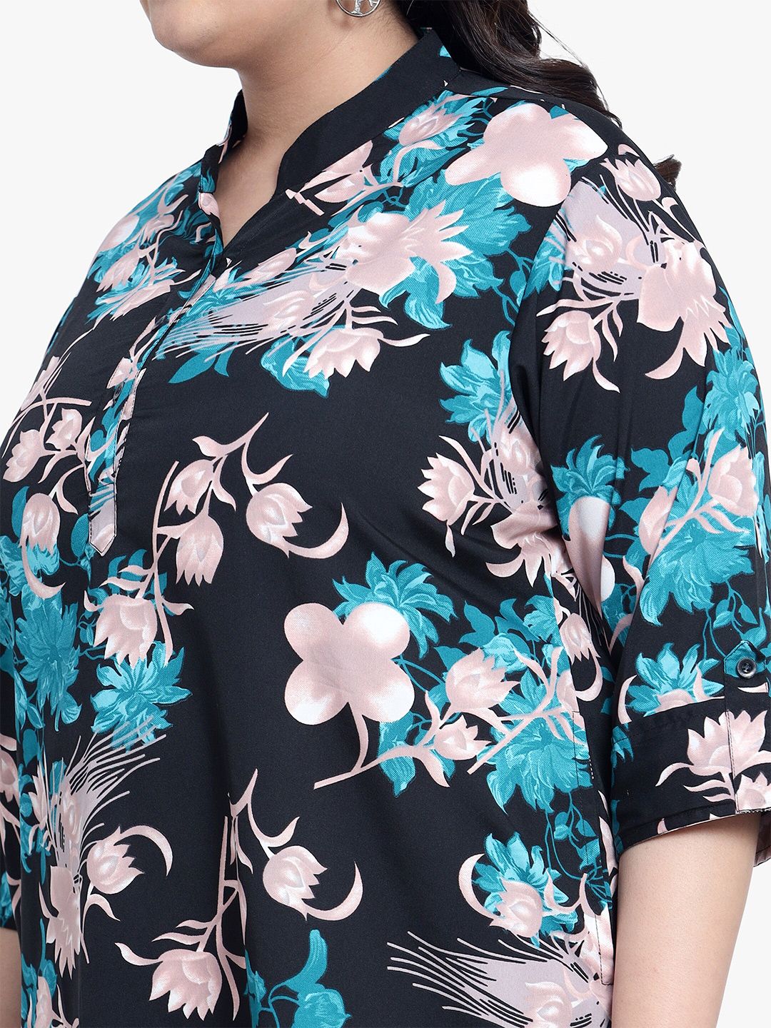 Green and Pink Floral Print Plus Size Tunic — view 2