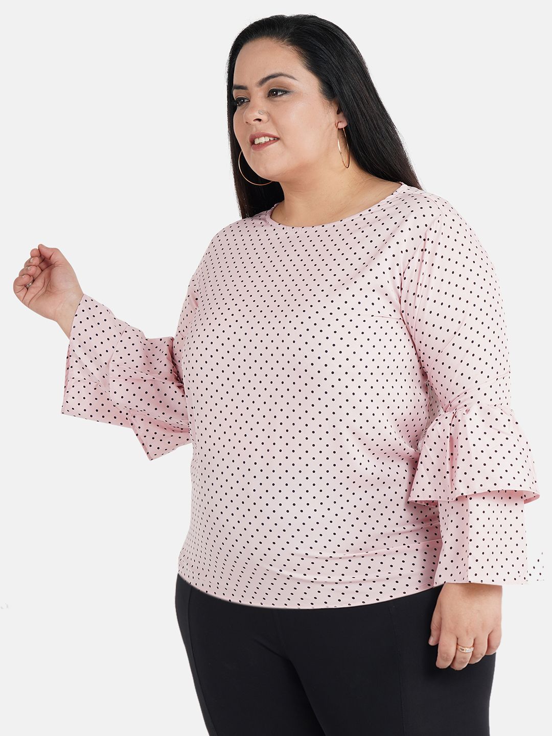 Pink Polka Dot Flared Top — view 4