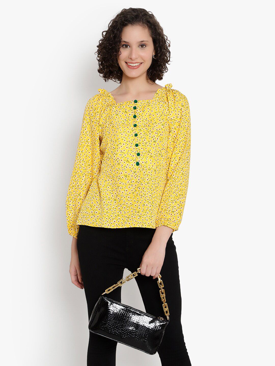 Yellow Floral Print Top — view 7