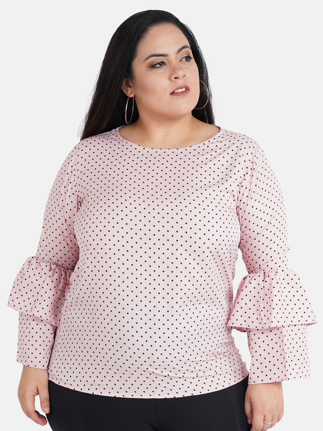 Pink Polka Dot Flared Top — view 1