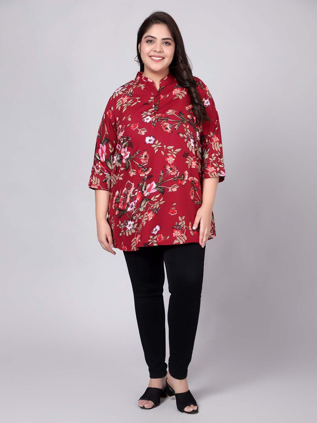 Maroon Floral Print Plus Size Tunic — view 6