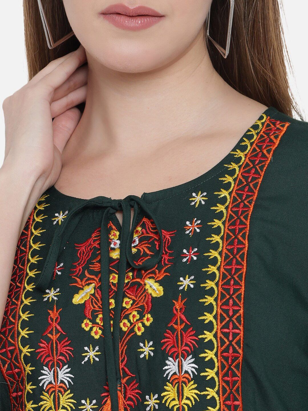 Dark Green Embroidered Tunic — view 9