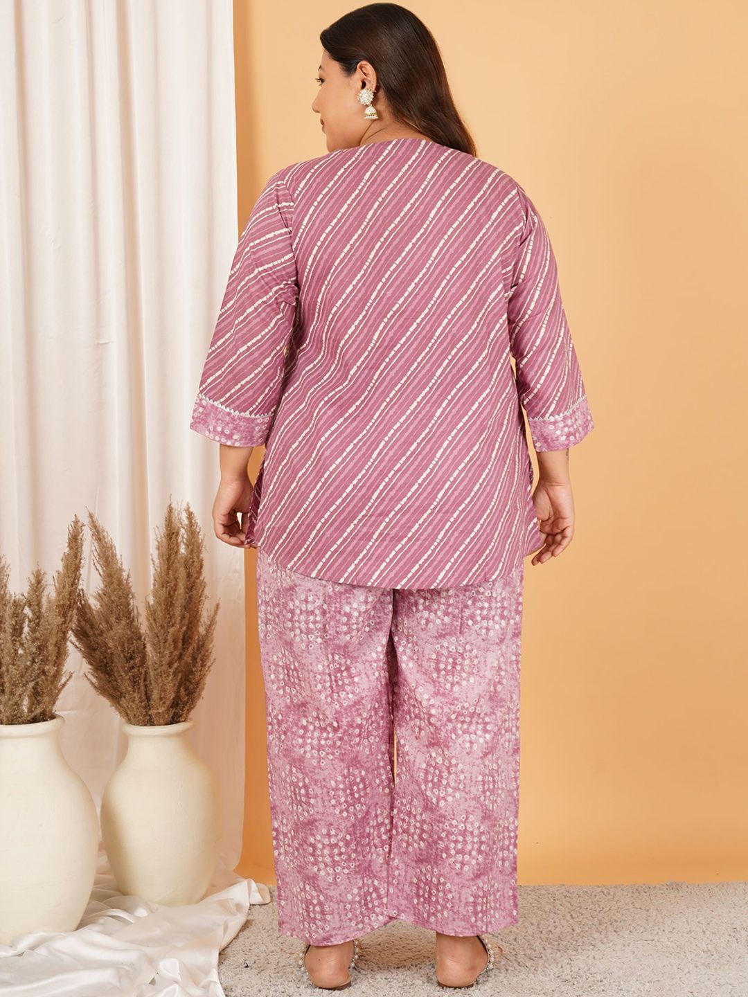 Pink Stripe Print Plus Size Co Ord Set — view 5