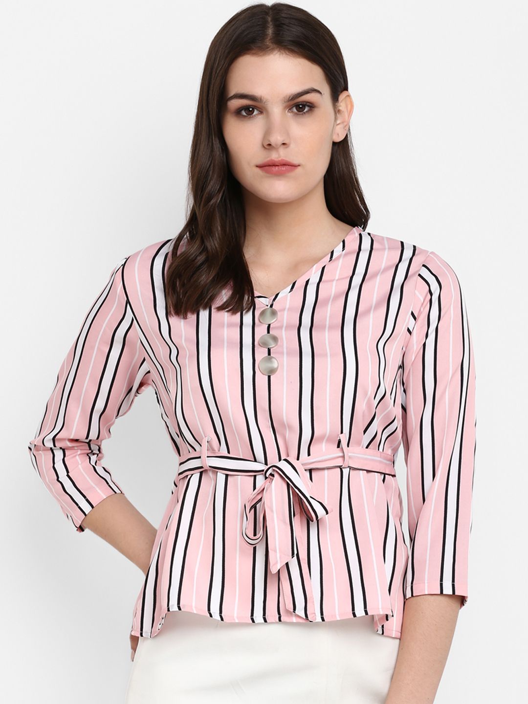 Pink And White Stripe Top — view 1