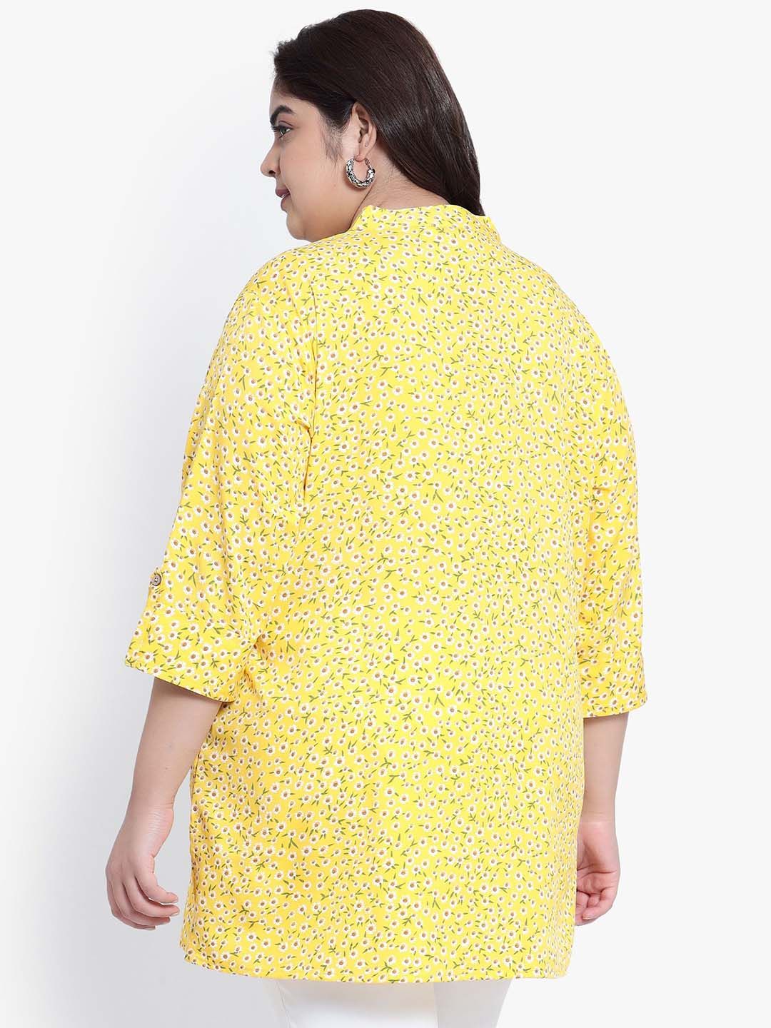 Yellow Floral Print Plus Size Tunic — view 5