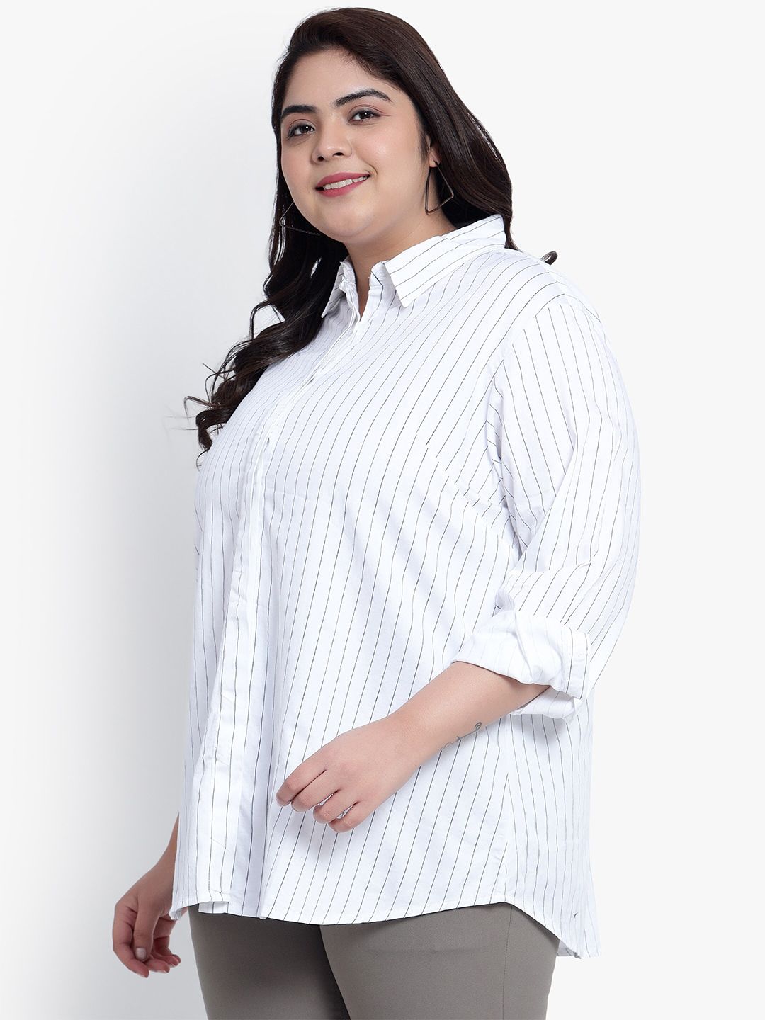 White Stripe Formal Plus Size Shirt — view 4