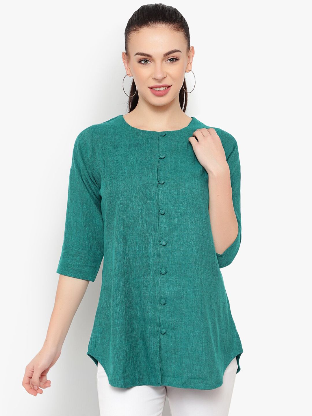 Turquoise Cotton Linen Tunic — view 1
