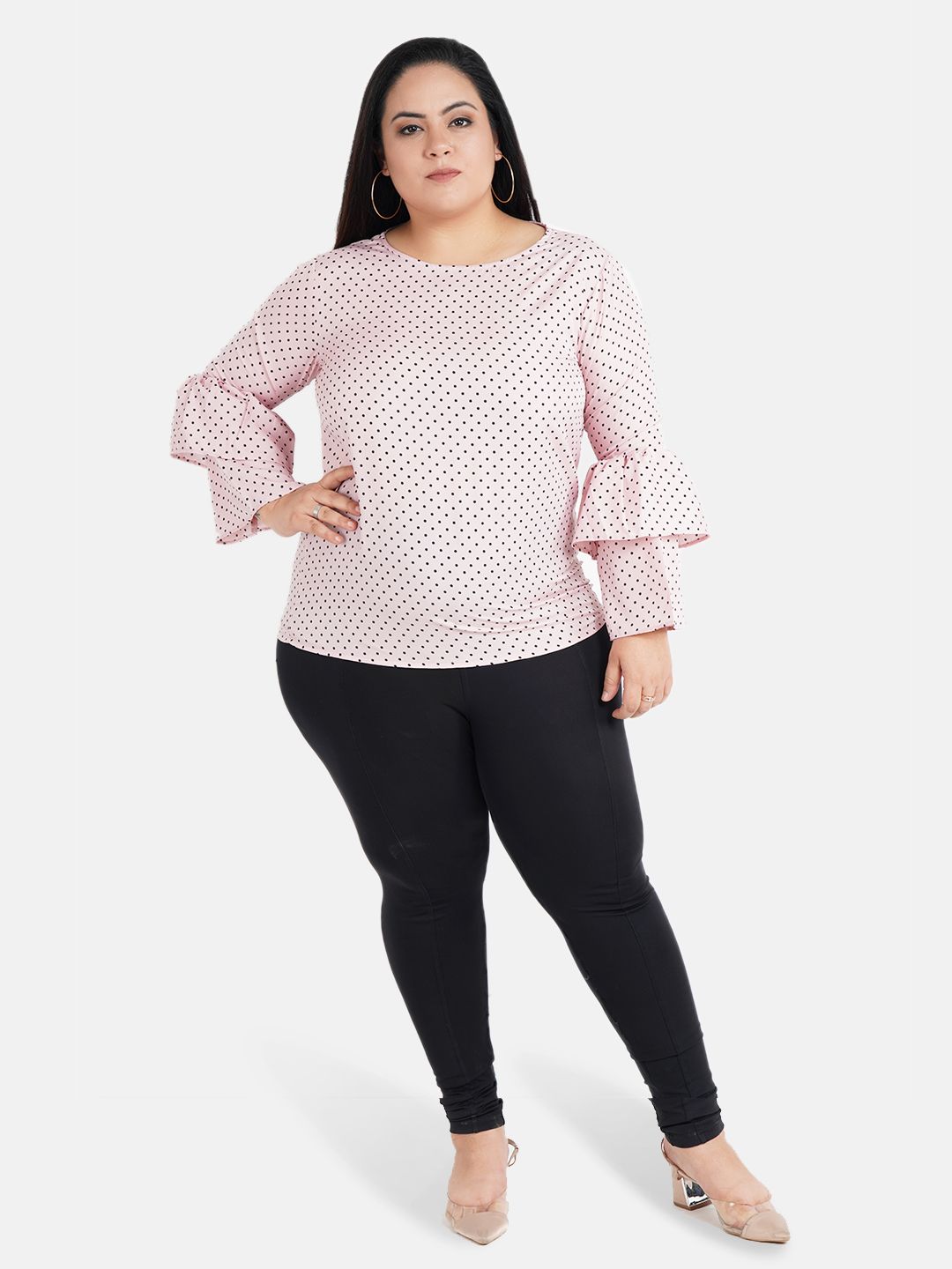 Pink Polka Dot Flared Top — view 6
